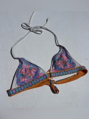 Victoria’s Secret Paisley Bikini Top S Pink Blue Orange Halter Swim Y2K